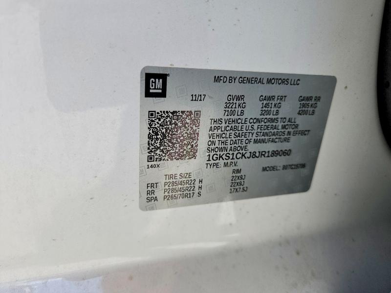Продаж на аукціоні авто 2018 Gmc Yukon, vin: 1GKS1CKJ8JR189060, номер лоту: 49621596