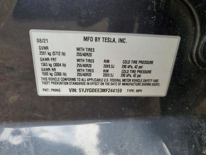 49646256 :رقم المزاد ، 5YJYGDEE3MF244159 vin ، 2021 Tesla Model Y مزاد بيع