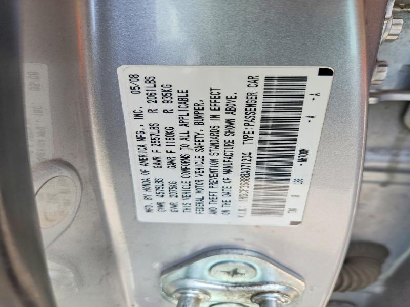 51177036 :رقم المزاد ، 1HGCP36888A071204 vin ، 2008 Honda Accord مزاد بيع