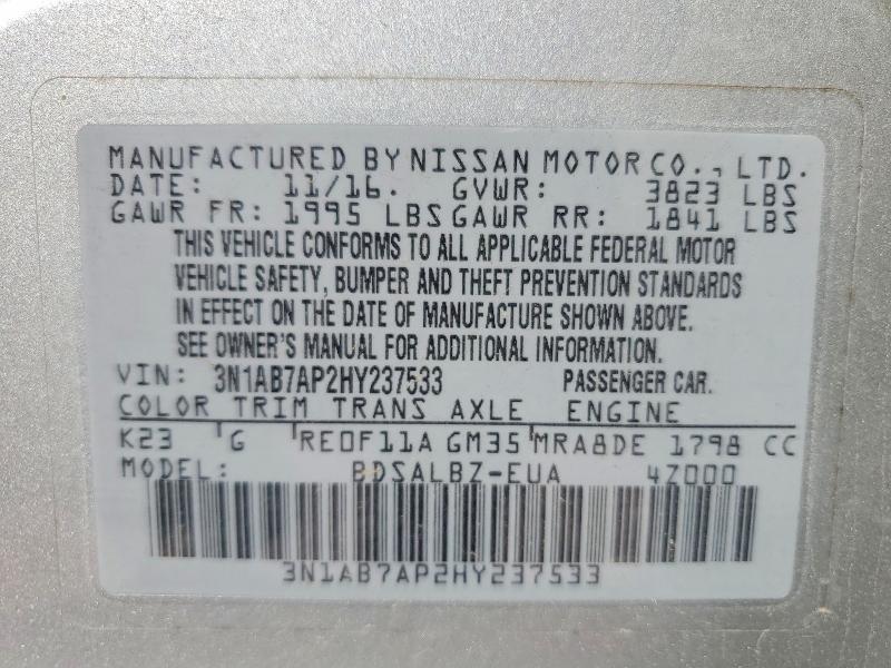 Aukcja sprzedaży 2017 Nissan Sentra, vin: 3N1AB7AP2HY237533, numer aukcji: 48979216