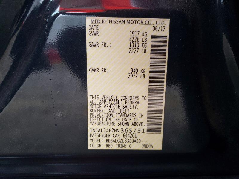 51210256 :رقم المزاد ، 1N4AL3AP2HN365731 vin ، 2017 Nissan Altima مزاد بيع