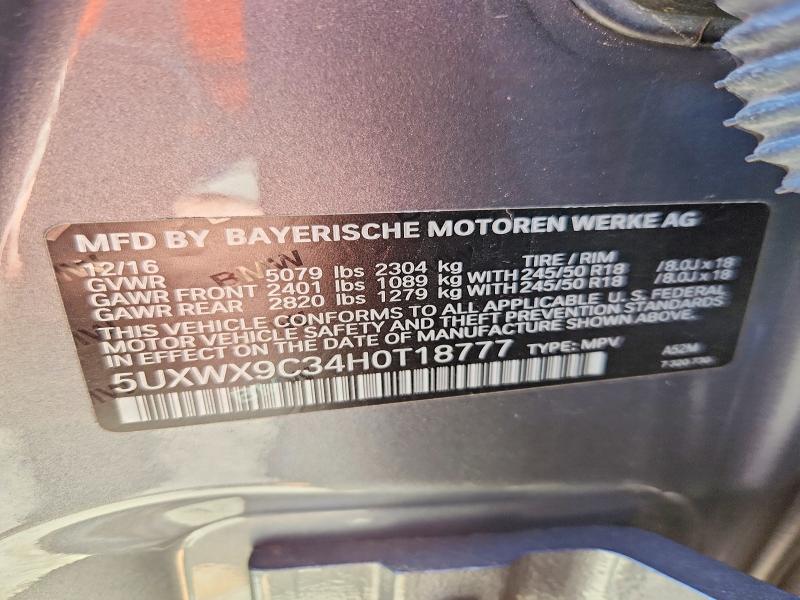 Продаж на аукціоні авто 2017 Bmw X3, vin: 5UXWX9C34H0T18777, номер лоту: 48214776