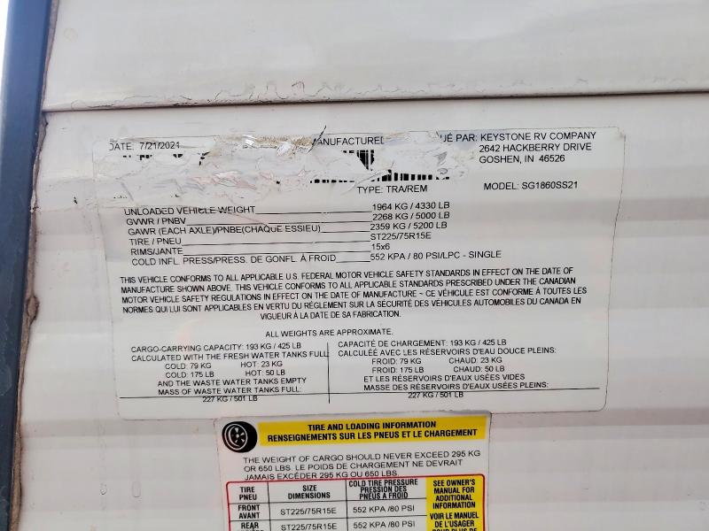 48954906 :رقم المزاد ، 4YDT18613MW112803 vin ، 2021 Keys Springdale مزاد بيع