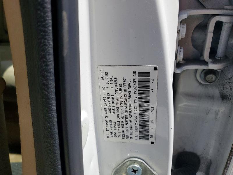 Aukcja sprzedaży 2010 Honda Accord, vin: 1HGCP2F46AA191743, numer aukcji: 50643496