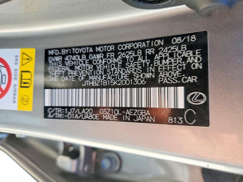 2019 Lexus Es 350 მანქანა იყიდება აუქციონზე, vin: JTHBZ1B15K2001306, აუქციონის ნომერი: 48796726