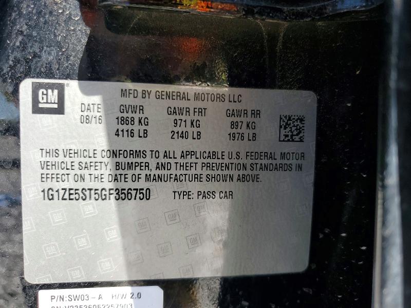 50421186 :رقم المزاد ، 1G1ZE5ST5GF356750 vin ، 2016 Chevrolet Malibu مزاد بيع