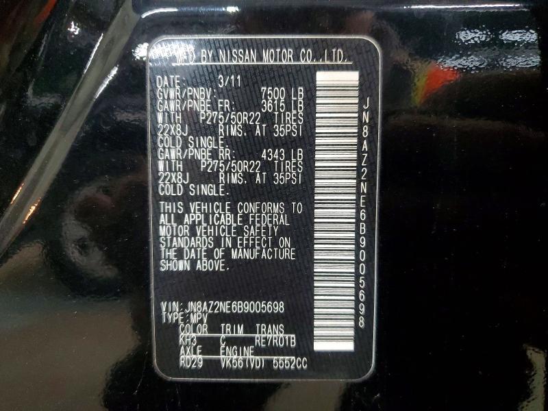 48603406 :رقم المزاد ، JN8AZ2NE6B9005698 vin ، 2011 Infiniti Qx56 مزاد بيع