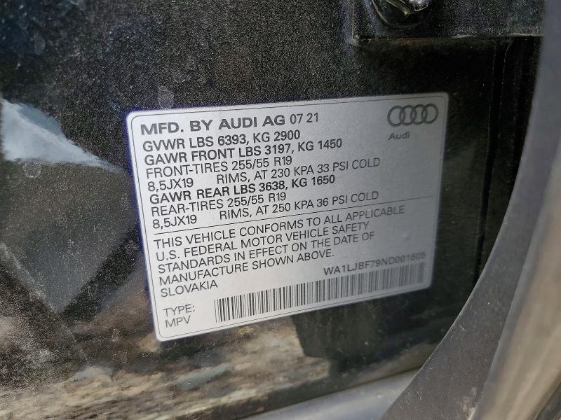 49926656 :رقم المزاد ، WA1LJBF79ND001605 vin ، 2022 Audi Q7 مزاد بيع