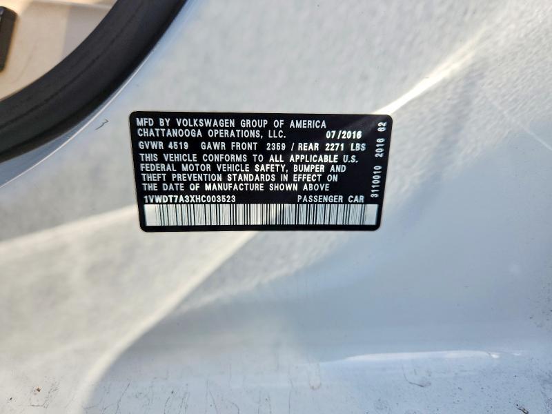 Aukcja sprzedaży 2017 Volkswagen Passat, vin: 1VWDT7A3XHC003523, numer aukcji: 49889706
