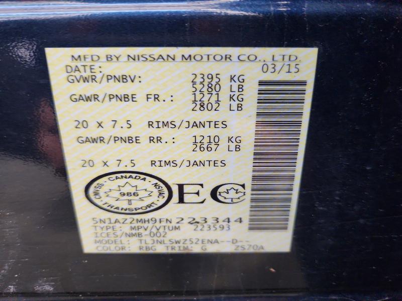Продажа на аукционе авто 2015 Nissan Murano, vin: 5N1AZ2MH9FN223344, номер лота: 50503926