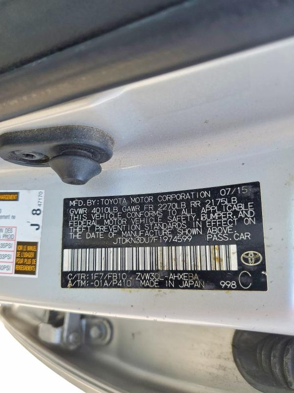 Auction sale of the 2015 Toyota Prius, vin: JTDKN3DU7F1974599, lot number: 51210266