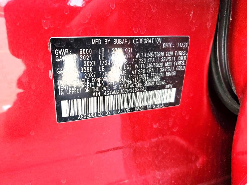 Продаж на аукціоні авто 2022 Subaru Ascent, vin: 4S4WMAJD7N3408342, номер лоту: 50519976