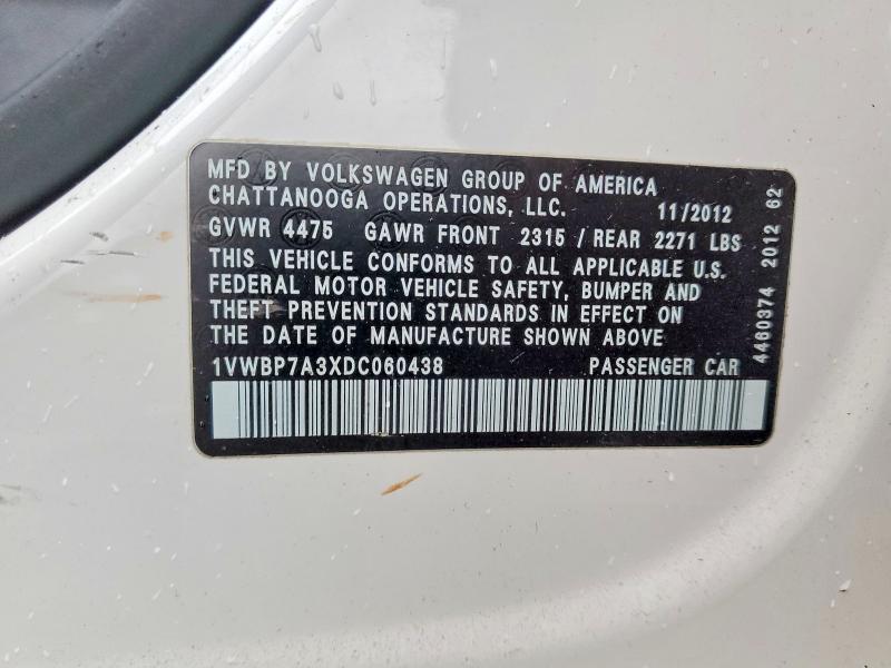 Aukcja sprzedaży 2013 Volkswagen Passat, vin: 1VWBP7A3XDC060438, numer aukcji: 48081096