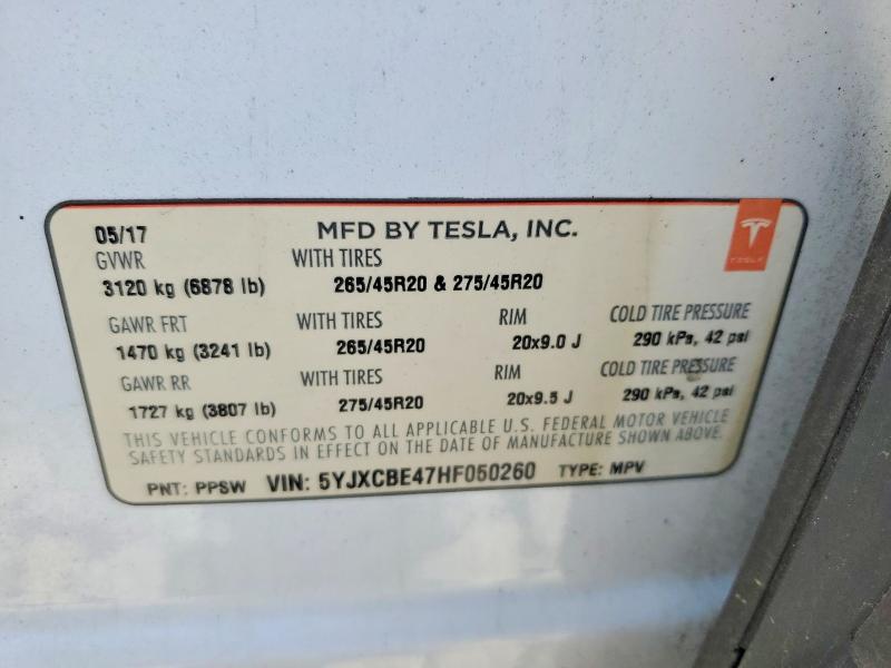 49083996 :رقم المزاد ، 5YJXCBE47HF050260 vin ، 2017 Tesla Model X مزاد بيع