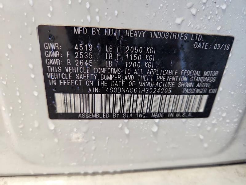 2017 Subaru Legacy მანქანა იყიდება აუქციონზე, vin: 4S3BNAC61H3024205, აუქციონის ნომერი: 51456566