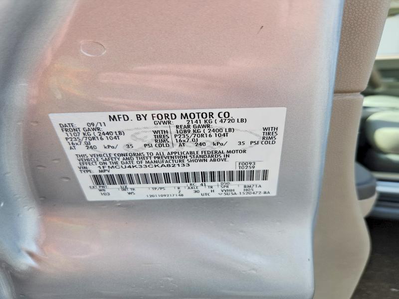 49135476 :رقم المزاد ، 1FMCU4K33CKA82133 vin ، 2012 Ford Escape مزاد بيع