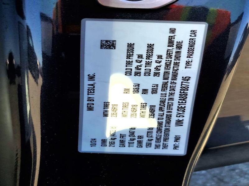 2025 Tesla Model 3 მანქანა იყიდება აუქციონზე, vin: 5YJ3E1EA8SF887745, აუქციონის ნომერი: 51688806