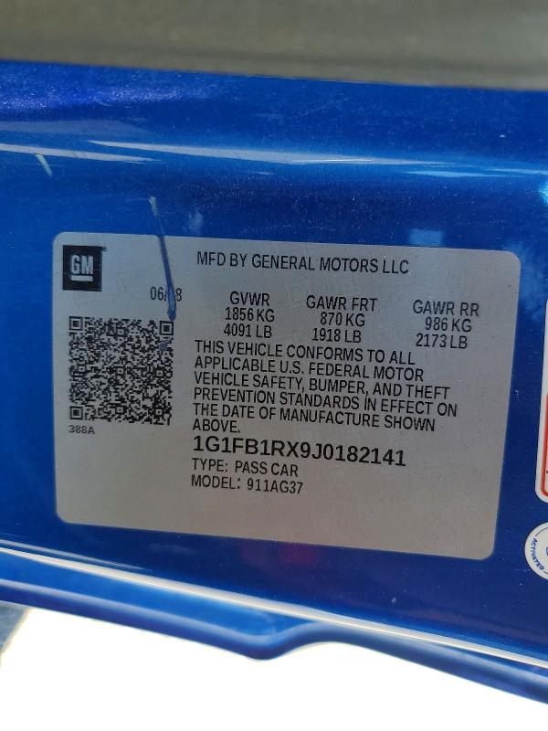 Продажа на аукционе авто 2018 Chevrolet Camaro, vin: 1G1FB1RX9J0182141, номер лота: 49919096