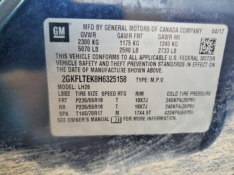 Aukcja sprzedaży 2017 Gmc Terrain, vin: 2GKFLTEK8H6325158, numer aukcji: 48483956