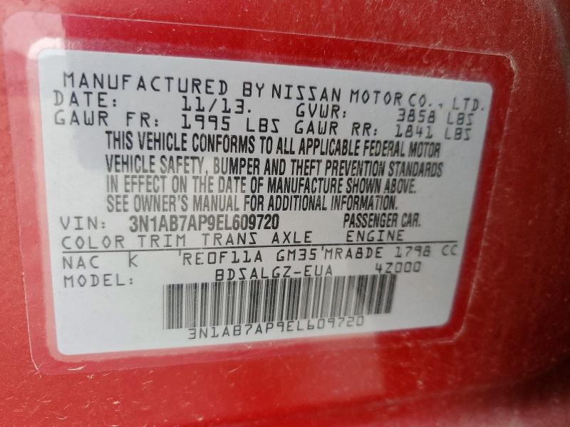 41630076 :رقم المزاد ، 3N1AB7AP9EL609720 vin ، 2014 Nissan Sentra مزاد بيع