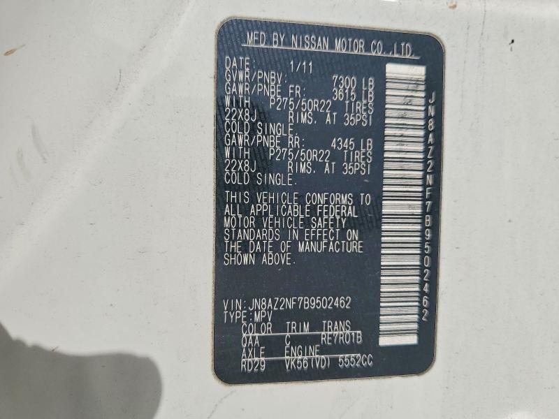 49194316 :رقم المزاد ، JN8AZ2NF7B9502462 vin ، 2011 Infiniti Qx56 مزاد بيع