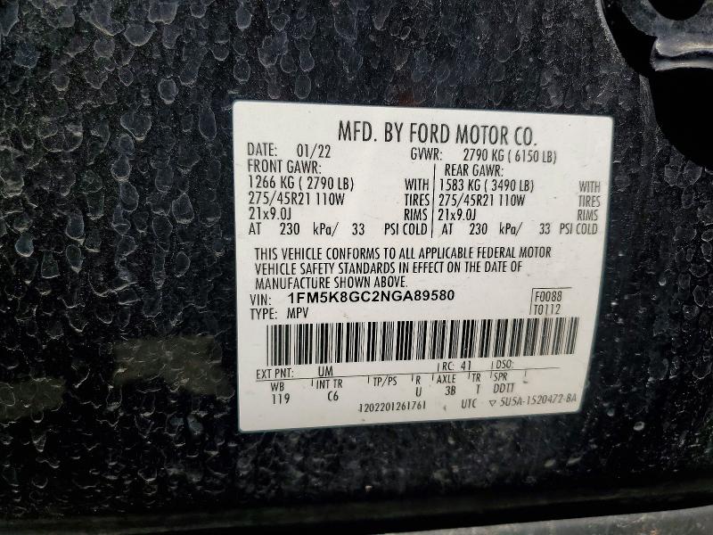 Продаж на аукціоні авто 2022 Ford Explorer, vin: 1FM5K8GC2NGA89580, номер лоту: 50812256