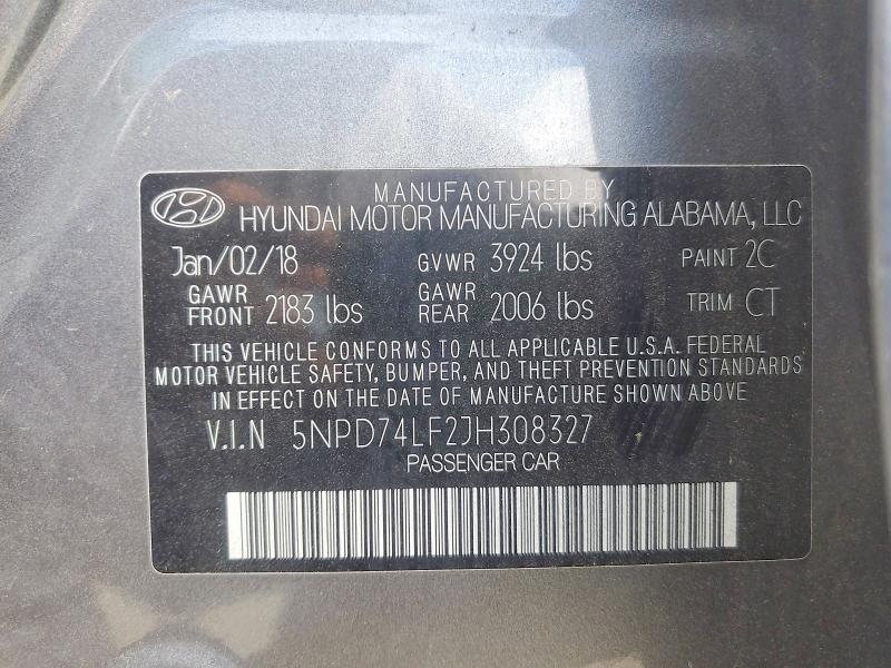 Продаж на аукціоні авто 2018 Hyundai Elantra, vin: 5NPD74LF2JH308327, номер лоту: 49581196