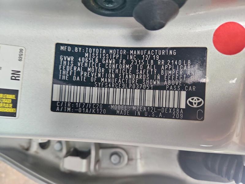 2020 Toyota Corrola მანქანა იყიდება აუქციონზე, vin: 5YFS4RCE9LP037051, აუქციონის ნომერი: 50810426