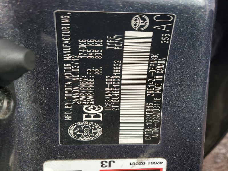 Продаж на аукціоні авто 2012 Toyota Corolla, vin: 2T1BU4EE1CC818632, номер лоту: 47811616