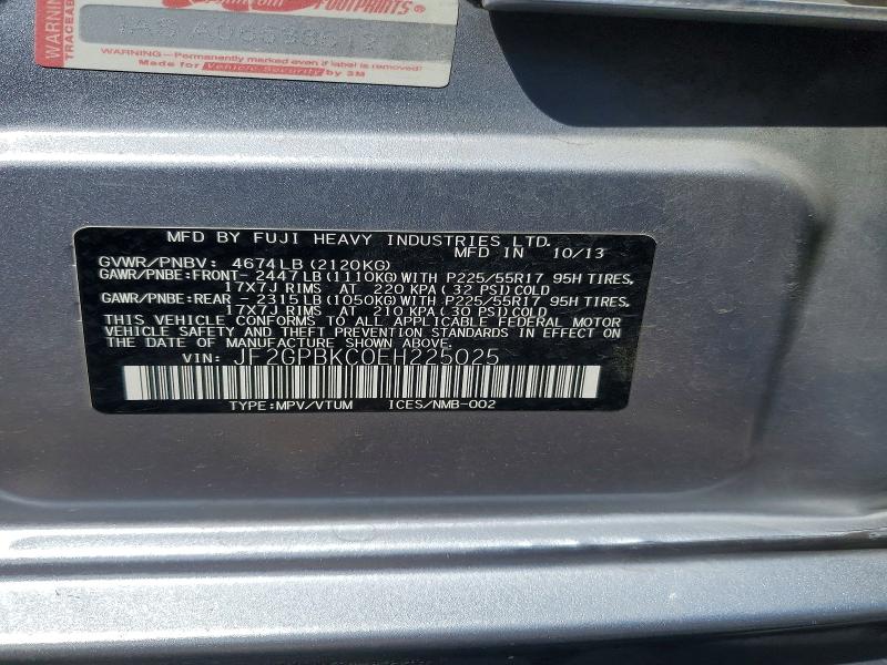 2014 Subaru Xv Crosstrek მანქანა იყიდება აუქციონზე, vin: JF2GPBKC0EH225025, აუქციონის ნომერი: 50114126