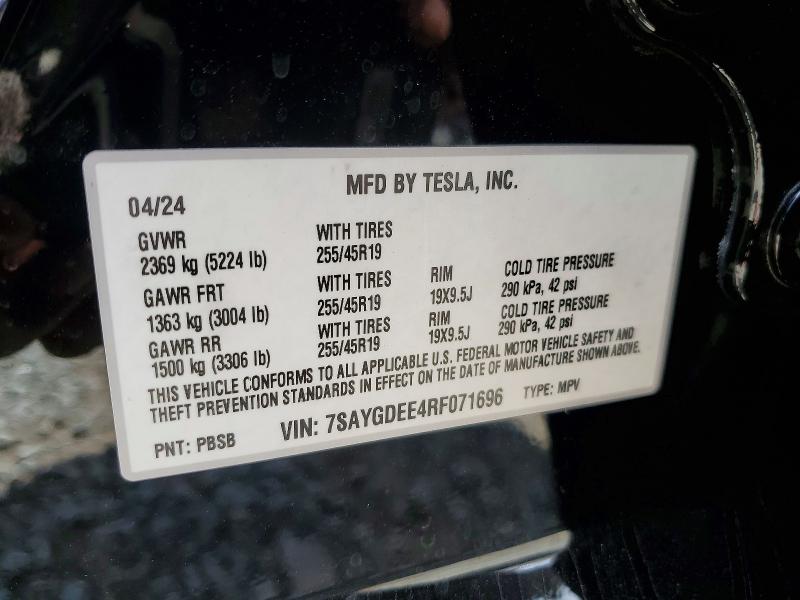 Продажа на аукционе авто 2024 Tesla Model Y, vin: 7SAYGDEE4RF071696, номер лота: 52027316