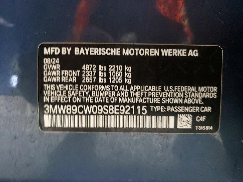51707536 :رقم المزاد ، 3MW89CW09S8E92115 vin ، 2025 Bmw 330xi مزاد بيع