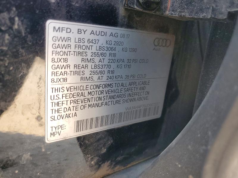 50913006 :رقم المزاد ، WA1AHAF78JD007337 vin ، 2018 Audi Q7 مزاد بيع