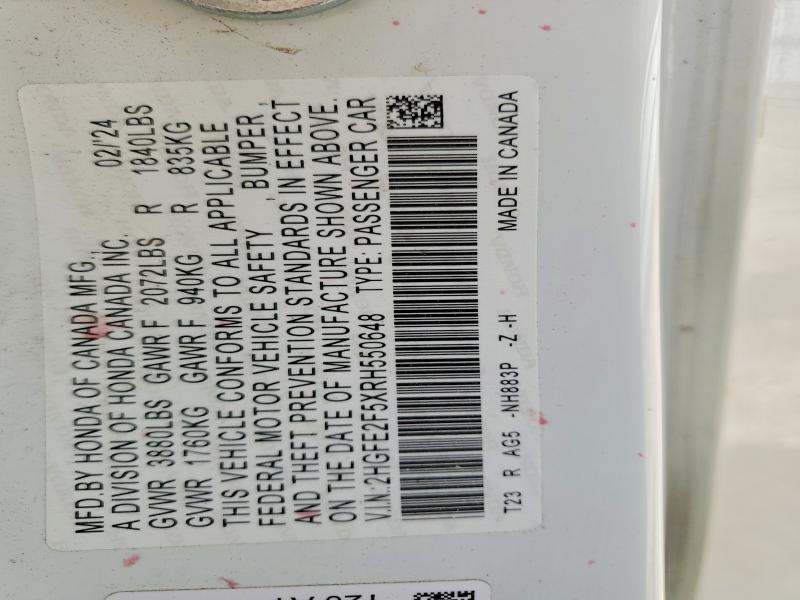 49406326 :رقم المزاد ، 2HGFE2F5XRH550648 vin ، 2024 Honda Civic مزاد بيع