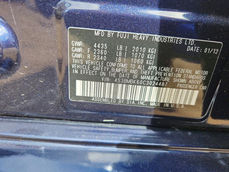 50291876 :رقم المزاد ، 4S3BMBK60C3024487 vin ، 2012 Subaru Legacy مزاد بيع