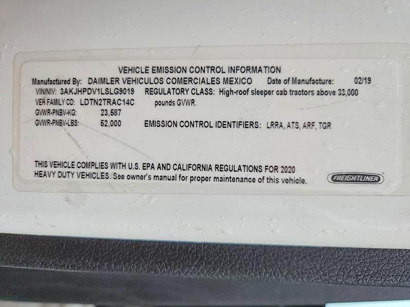 46560836 :رقم المزاد ، 3AKJHPDV1LSLG9019 vin ، 2020 Freightliner Cascadia 116 مزاد بيع