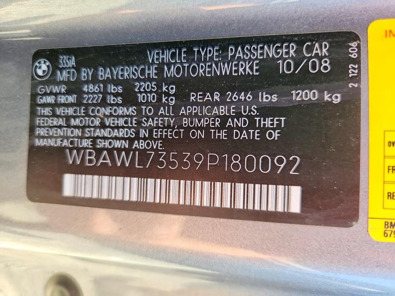51843316 :رقم المزاد ، WBAWL73539P180092 vin ، 2009 Bmw 335 مزاد بيع
