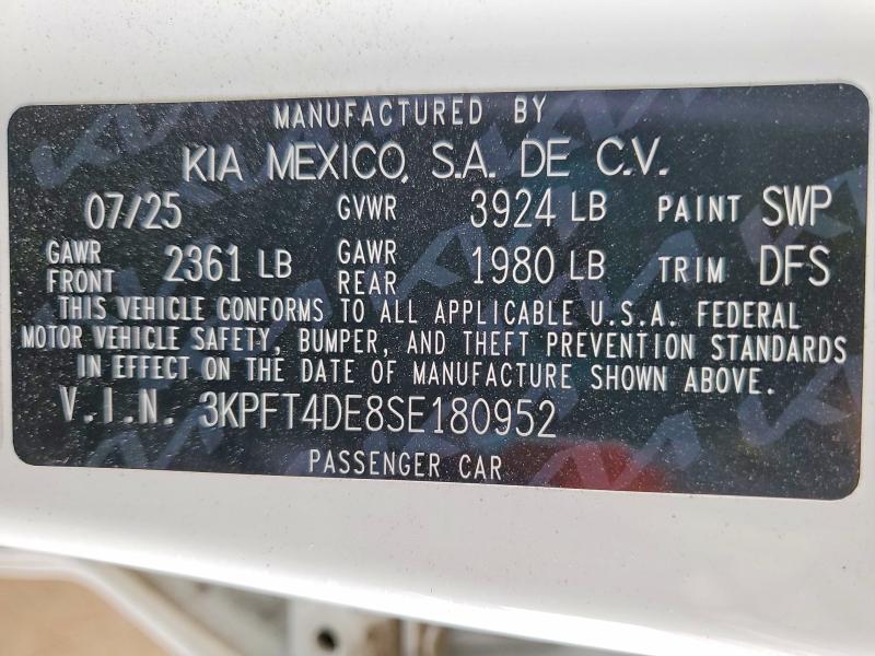 Продаж на аукціоні авто 2025 Kia K4, vin: 3KPFT4DE8SE180952, номер лоту: 50999296