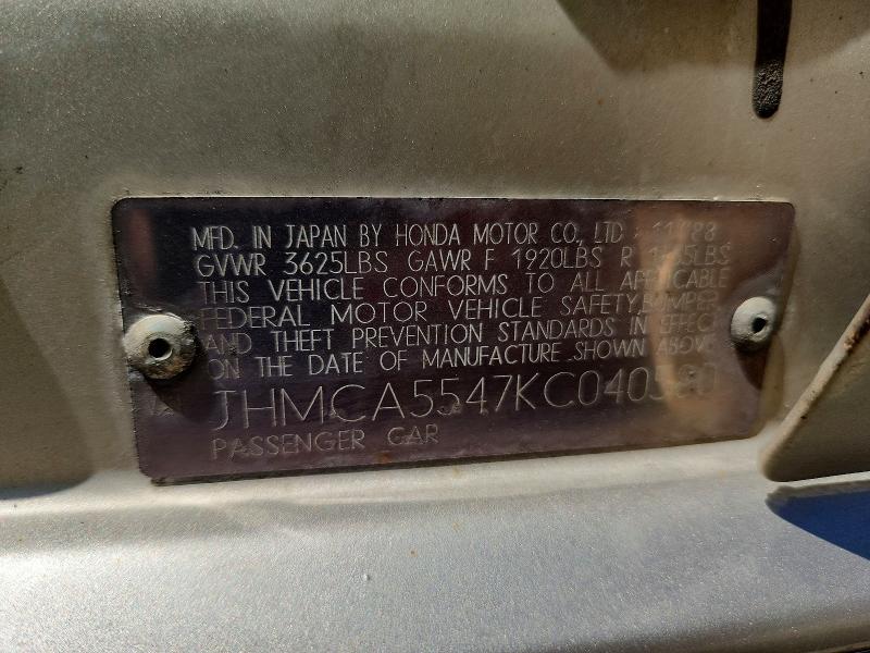 Aukcja sprzedaży 1989 Honda Accord, vin: JHMCA5547KC040580, numer aukcji: 49828116