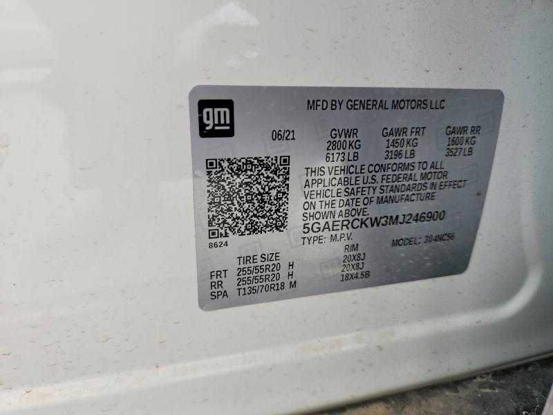 2021 Buick Enclave მანქანა იყიდება აუქციონზე, vin: 5GAERCKW3MJ246900, აუქციონის ნომერი: 49258746