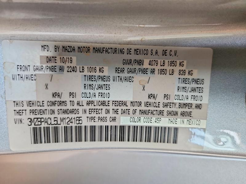 Продаж на аукціоні авто 2020 Mazda 3, vin: 3MZBPACL5LM124165, номер лоту: 49277216