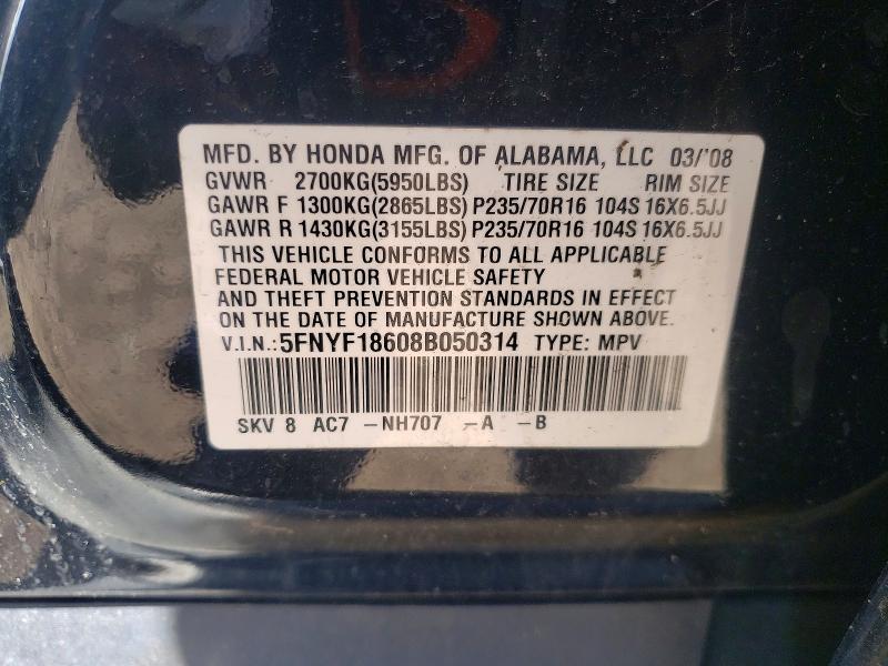 51245106 :رقم المزاد ، 5FNYF18608B050314 vin ، 2008 Honda Pilot مزاد بيع