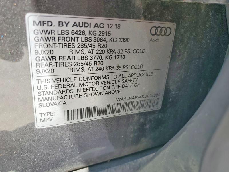 Aukcja sprzedaży 2019 Audi Q7, vin: WA1LHAF74KD024324, numer aukcji: 49434566