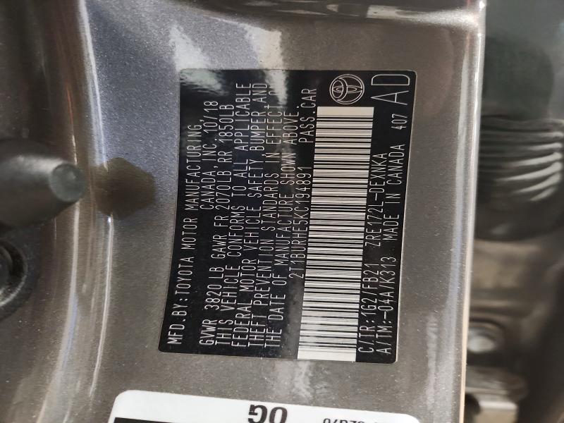 49815346 :رقم المزاد ، 2T1BURHE5KC194891 vin ، 2019 Toyota Corolla مزاد بيع