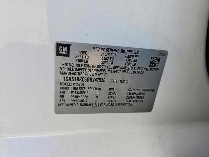 Aukcja sprzedaży 2016 Gmc Yukon, vin: 1GKS1BKC5GR247520, numer aukcji: 50336636