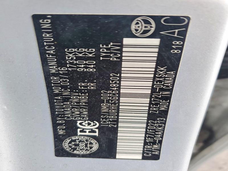 Продажа на аукционе авто 2016 Toyota Corolla, vin: 2T1BURHE5GC648502, номер лота: 48321006