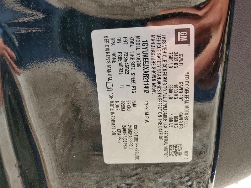 Продажа на аукционе авто 2010 Cadillac Escalade, vin: 1GYUKEEJXAR211403, номер лота: 48514976