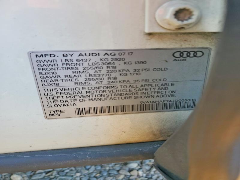 Продажа на аукционе авто 2018 Audi Q7, vin: WA1AHAF74JD005035, номер лота: 50487406