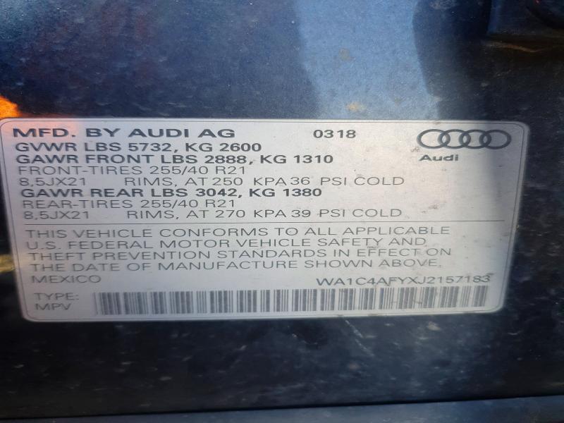 Aukcja sprzedaży 2018 Audi Sq5, vin: WA1C4AFYXJ2157183, numer aukcji: 51045246