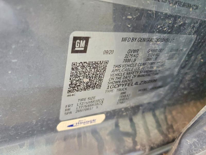 50775806 :رقم المزاد ، 1GCPYFEL4LZ369599 vin ، 2020 Chevrolet Silverado مزاد بيع